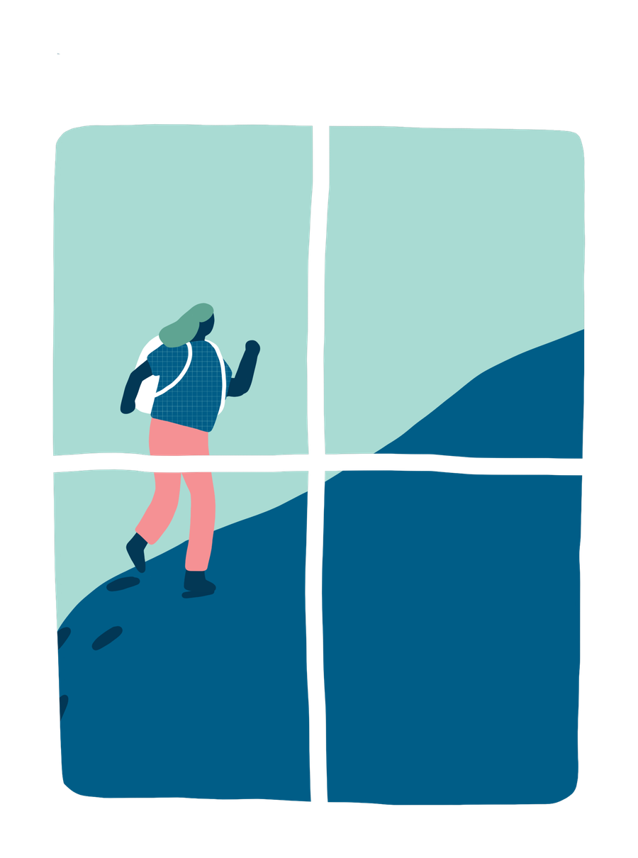 Illustration: Person wandert bergauf – Erfahrung und Potenzial sichtbar machen